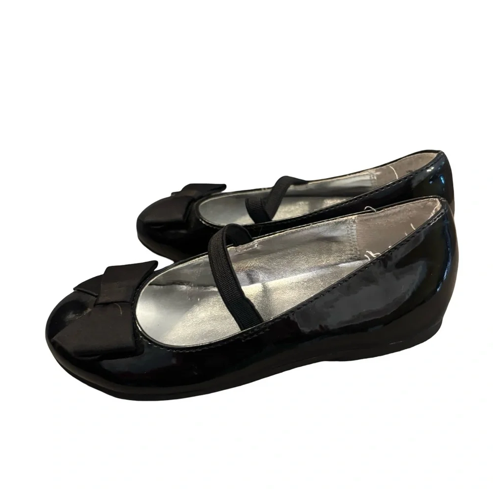 Nina Black Patent Preppy Classy Mary Jane Flats with Bow Accent Size 10